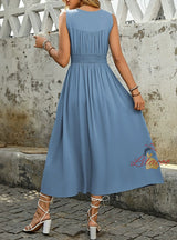 Long Split Blue Sleeveless Dress