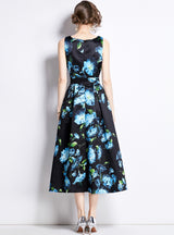 Vintage Printed Vest Slim Dress