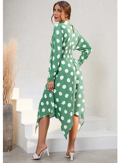 Casual Irregular Long-sleeved Polka-dot Dress