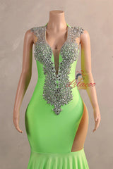 Green Mermaid Crystal Prom Dress