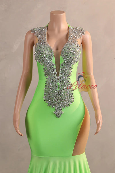Green Mermaid Crystal Prom Dress