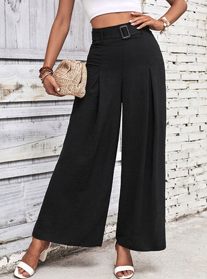 Solid Color High Waist Wide Leg Casual Pants