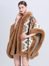 Hooded Knitted Loose Jacquard Cloak Shawl