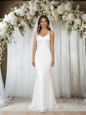 White Mermaid Lace Straps Wedding Dress
