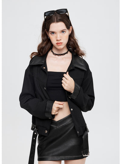 Leather POLO Collar Loose Jacket