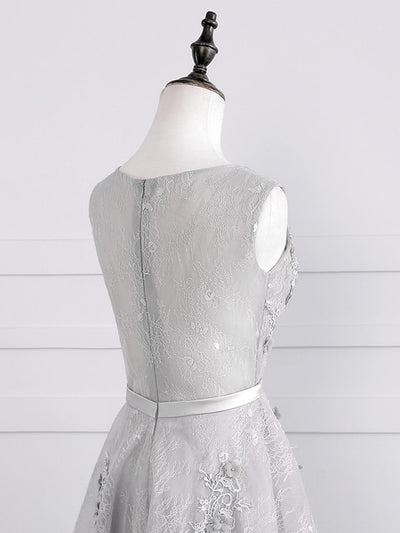 Silver Gray Lace Appliques Homecoming Dress