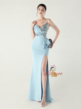 Mermaid Spaghetti Straps Beading Split Prom Dress