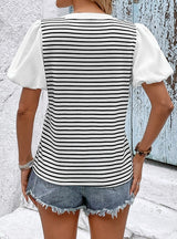 Small Stand Collar Casual Striped T-shirt