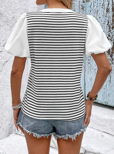 Small Stand Collar Casual Striped T-shirt