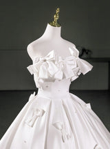 White Satin Strapless Bow Wedding Dress