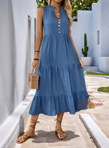 Solid Color V-neck Long Dress