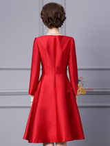 Red Satin V-neck Beading Mother Of The Bride Dress