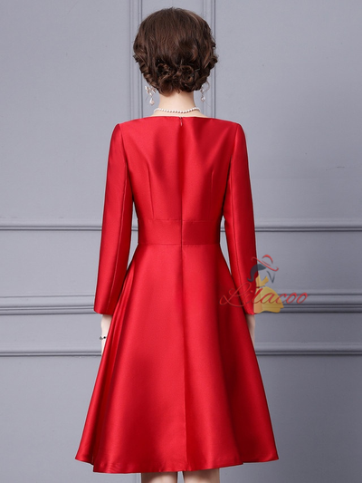 Red Satin V-neck Beading Mother Of The Bride Dress