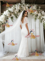 White Mermaid Lace V-neck Wedding Dress
