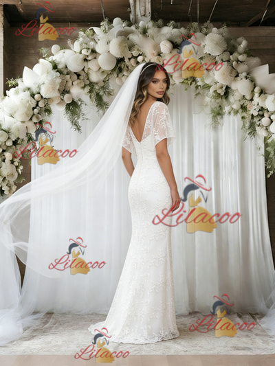 White Mermaid Lace V-neck Wedding Dress