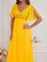 V-neck Sequined Chiffon Dress