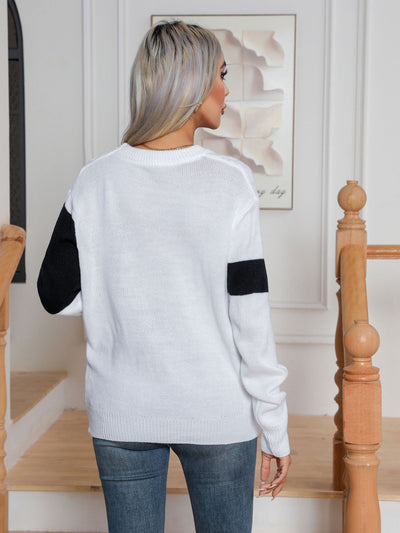 Contrasting Color Twist Pullover Loose Sweater