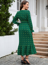 V-neck Long Sleeve Jacquard Silm Waist Dress