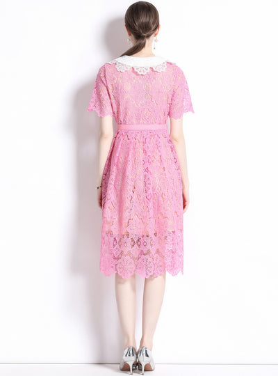 Hollow Lace Short Sleeve Slim Dress