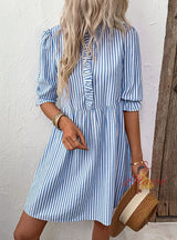 Vertical Striped Shirt Short Sleeve Dress
