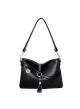 Soft Leather Slung Solid Color Tassel Shoulder Bag