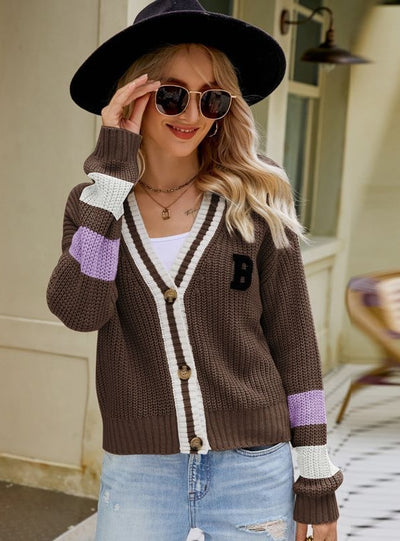 V-neck Loose Knit Sweater Coat