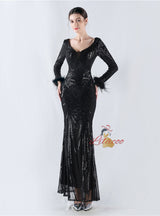 Long Sleeve Mermaid Sequins Prom Dress