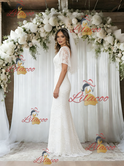 White Mermaid Lace V-neck Wedding Dress