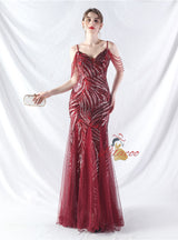 Spaghetti Straps Mermaid Sequins Tulle Beading Prom Dress