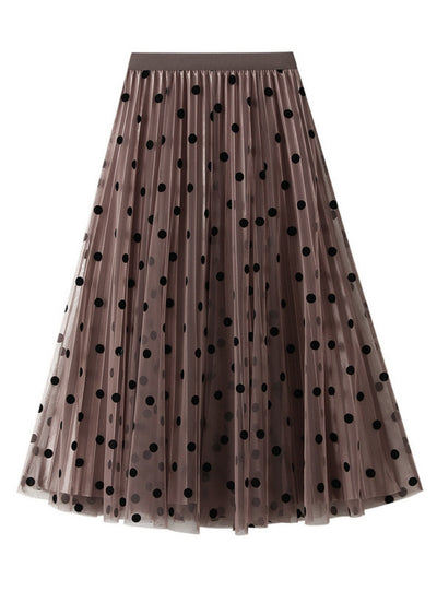 Polka Dot Mesh Pleated Skirt