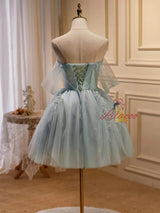 Green Tulle Beading Pleats Homecoming Dress