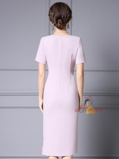 Pink V-neck Beading Pleats Mother of the Bride Dress
