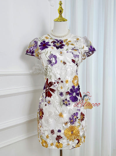 Bubble Sleeve Floral Short Dress