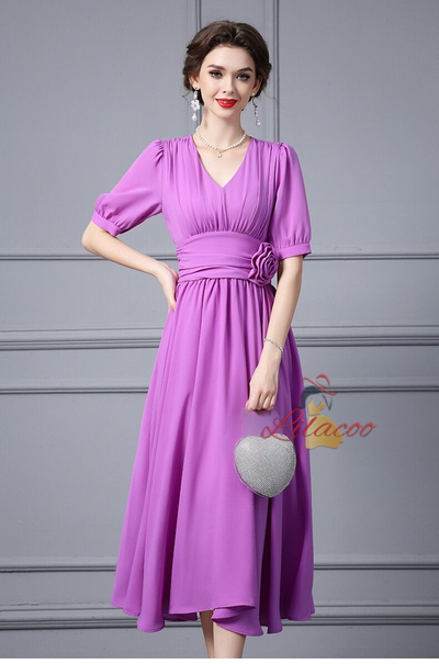 Purple Chiffon V-neck Mother Of the Brides Dress