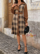Casual Retro Shirt Plaid Stitching Dress