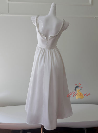 White Straps Beading Short Dress