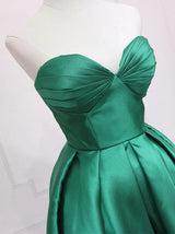 Green Satin Pleats Hi Lo Prom Dress