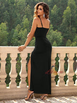 Sexy Women V-neck Sling Slit Dress