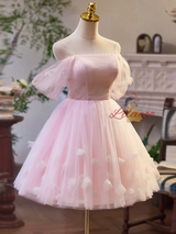 Pink Tulle Off the Shoulder Sequins Homecoming Dress