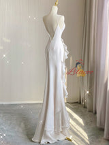 White Sheath Halter Wedding Dress