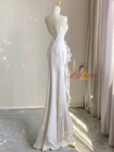 White Sheath Halter Wedding Dress