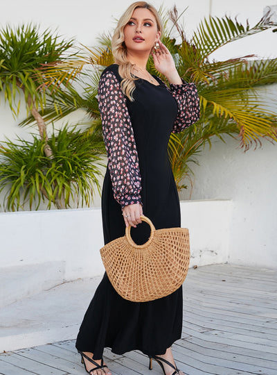 Square Neck Printed Long Sleeve Dress