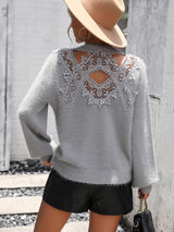 Lace Round Neck Long Sleeve Sweater