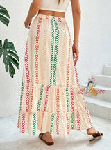 Contrast Printed Elastic Bohemian Stitching Skirt