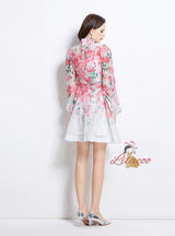 Flower Print Short Long Sleeve Dress