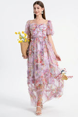 Heavy-duty Gauze Printed Spliced Ruffled Dress