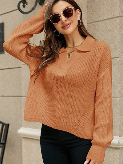 Women Loose Lapel Pullover Sweater