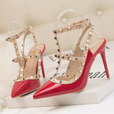 Pointed Patent Leather Rivets Roman Sandals Heels