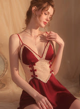 Bow Lace Perspective Suspender Nightdress