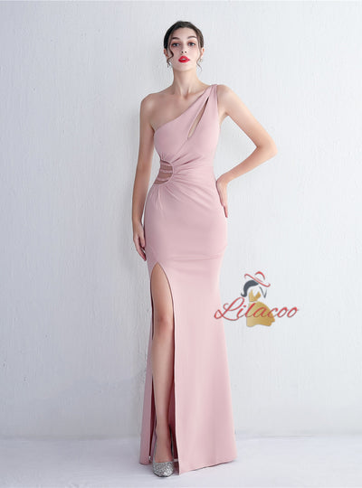 One Shoulder Split Prom Dress